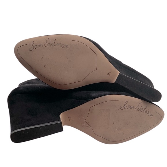 Sam Edelman black Wilson Boot Size 8.5 Wedge Heel Black Suede Bootie Almond Toe - Picture 9 of 11